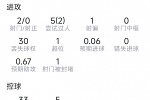 维尔茨本场数据：1次助攻，2射0正，4次关键传球，评分8.2分配图